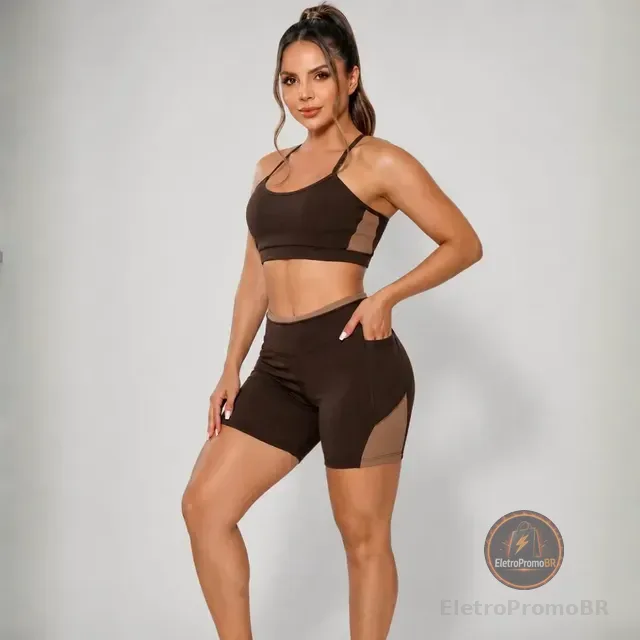 Conjunto Academia Top E Short Com Bolso Zero Transparência