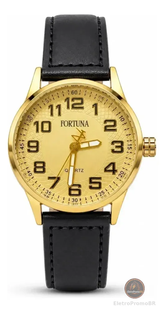 Relógio De Pulso Masculino Fortuna Old Money Minimalista Preto Cx Dourada