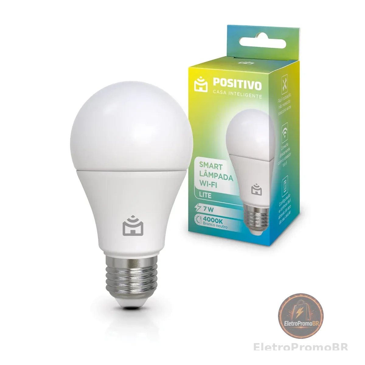 Smart Lâmpada Wi-Fi Lite Positivo Casa Inteligente, Iluminação Branca, 7W, 700 Lúmens, LED, Bivolt, Compatível com Alexa e Google Assistente