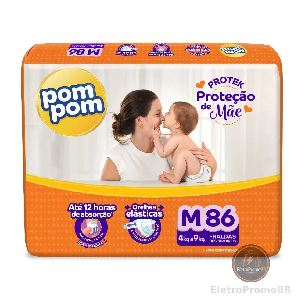 Fralda Descartável Pom Pom Protek Hiper M - 86 Unidades
