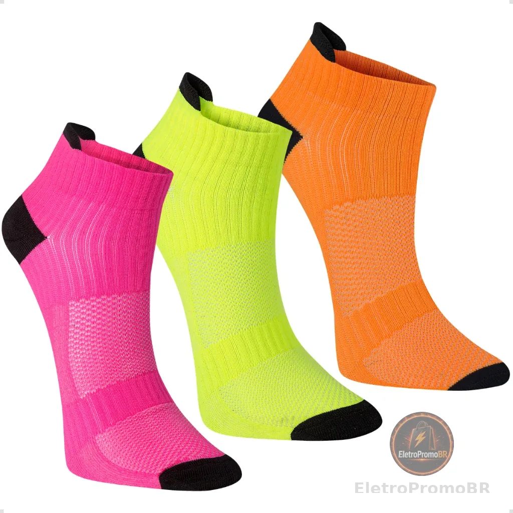 Kit 3 Pares Meia Performance Poliamida Unissex Cano Curto Soquete Esportiva Corrida Ciclismo