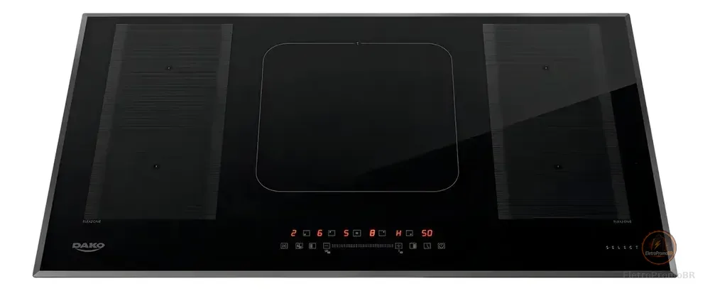 Cooktop de Indução 5 Bocas Dako Select com 2 Zonas Flexíveis e 7200W com Mesa em Vidro Cerâmico 220 V