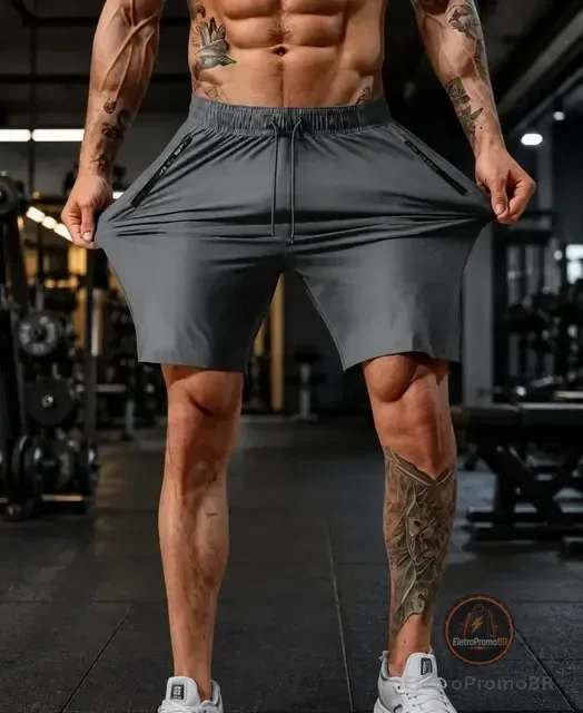 Bermuda Masculina Slim Fit De Poliamida Esportiva Fitness