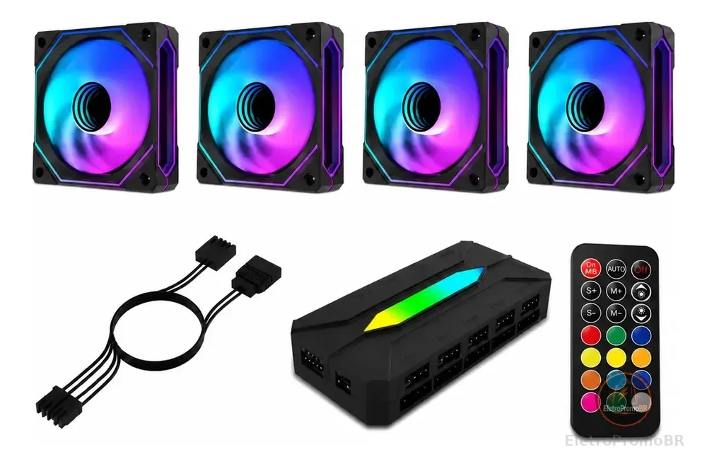 Kit 4 Fan Obsid Com Argb Pwm 5v 120mm + Controladora Preto