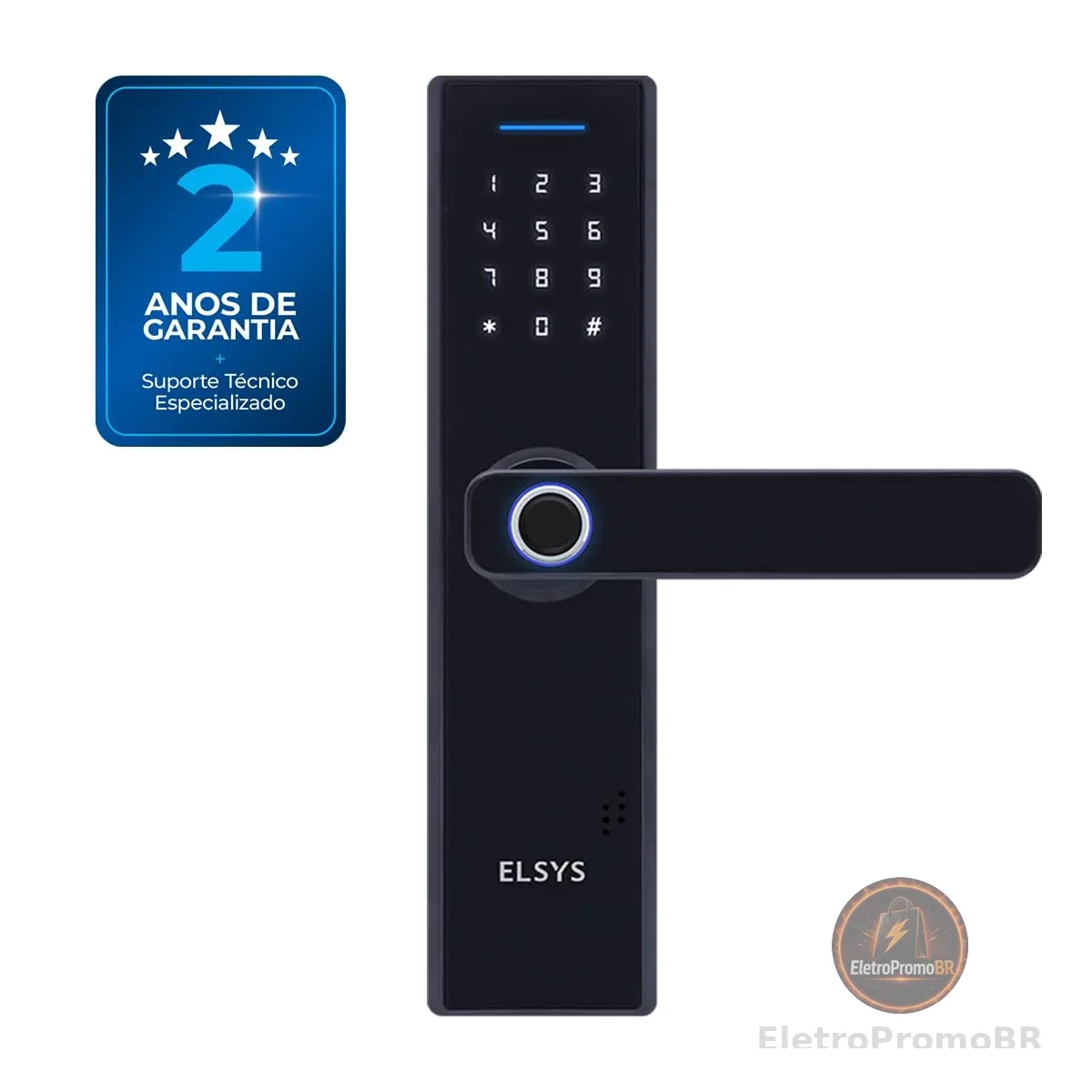 Fechadura Digital de Embutir com Biometria, Elsys, ESF-DE2000B, Preta - Abertura via Biometria e Senha Numérica