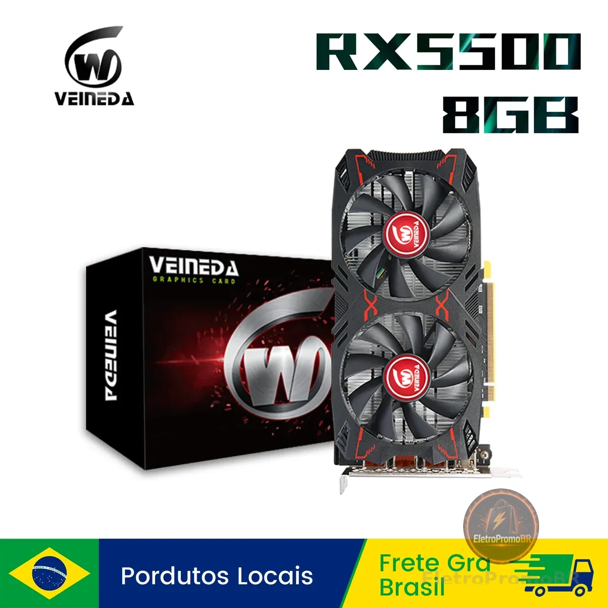 Placa de Vídeo Veineda RX5500 8GB GDDR6, Cartões de Vídeo PCI Express 4.0 X para Desktop RX5500 8GB 128BiT
