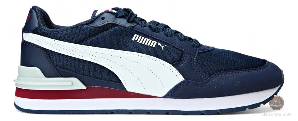 Tênis Masculino St Runner V4 Mesh Puma Club Navy-puma White-team Regal Red-plat Liso 41 Eu