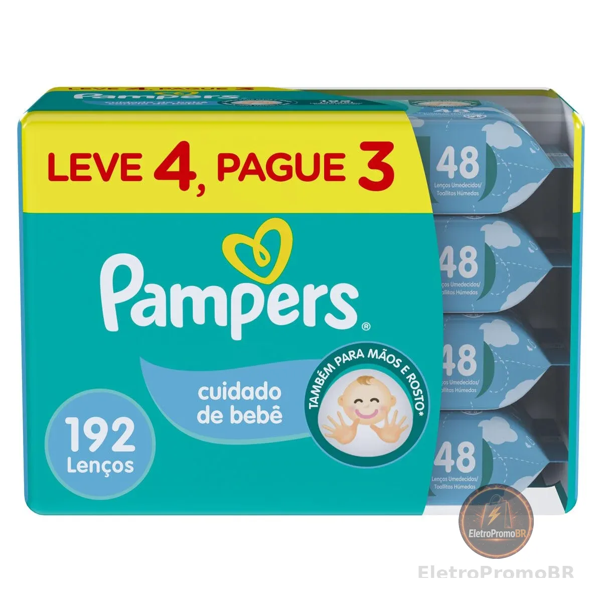 Lenços Umedecidos Pampers Cuidado de Bebê 192 Unidades