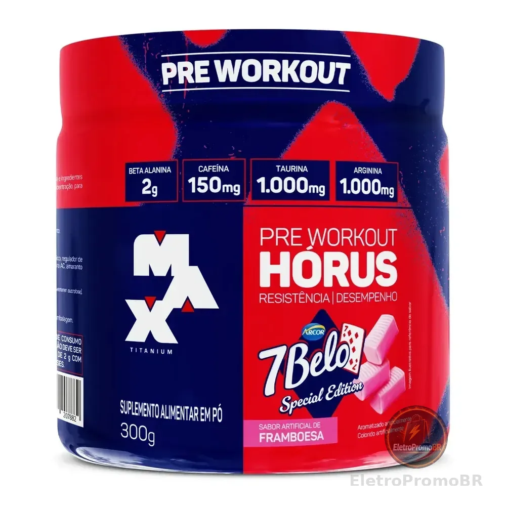 Pré Treino Hórus 7 Belo Max Titanium 300g Sabor Framboesa 150mg Cafeína Energia Foco Performance