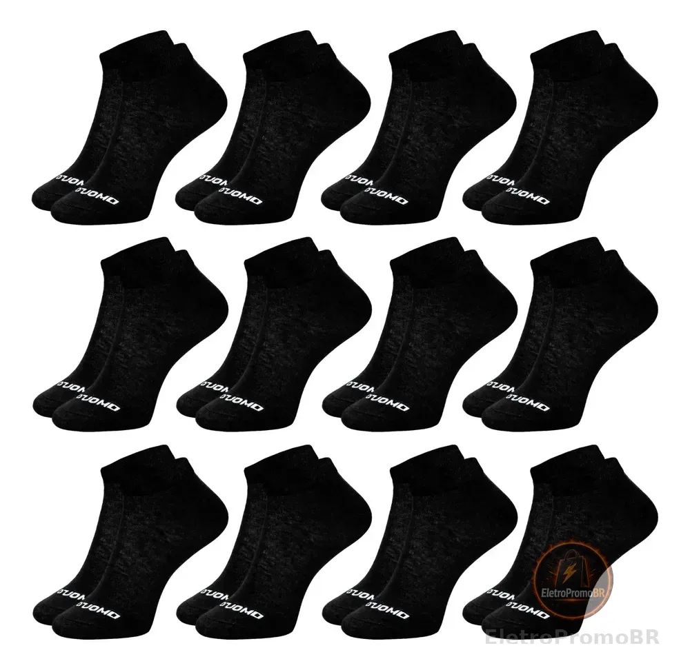 Kit 12 Pares Meia Masculina Cano Curto Soquete Algodão Duomo 12 Preto Masculina Academia Toque Macio 39-44 Meia Cano Baixo Masculina
