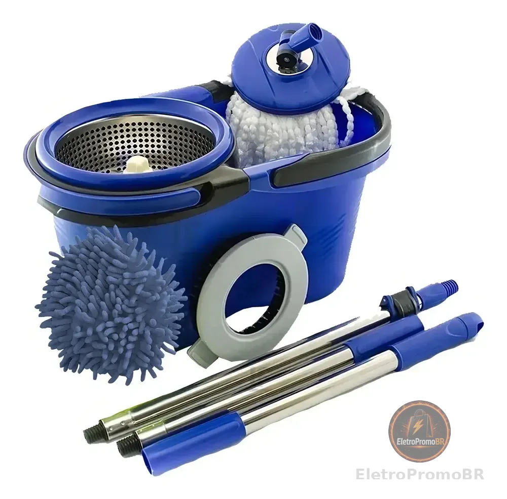 Esfregão Perfect Pro Mop 360° Balde Inox Cabo Longo Microfibra 16L