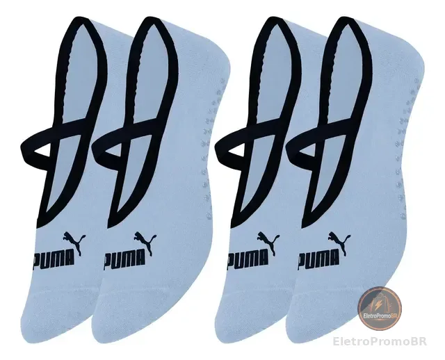 Kit 2 Pares Meia Puma Antiderrapante Sapatilha Yoga Feminina