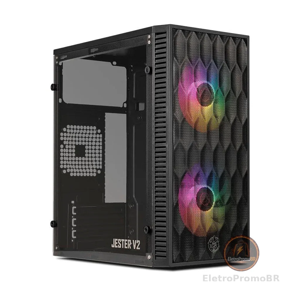 Gabinete Gamer TGT Jester V2 Rainbow Mini-Tower Lateral de Acrilico c/2 Fans, Preto TGT-JSRV2-BKGF02