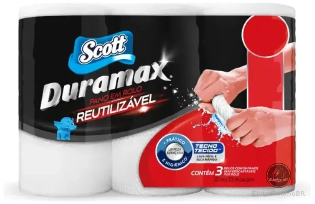 Scott Duramax Pano Reutilizável em Rolo, Branco, 174 Folhas (3 Unidades de 58 Folhas)