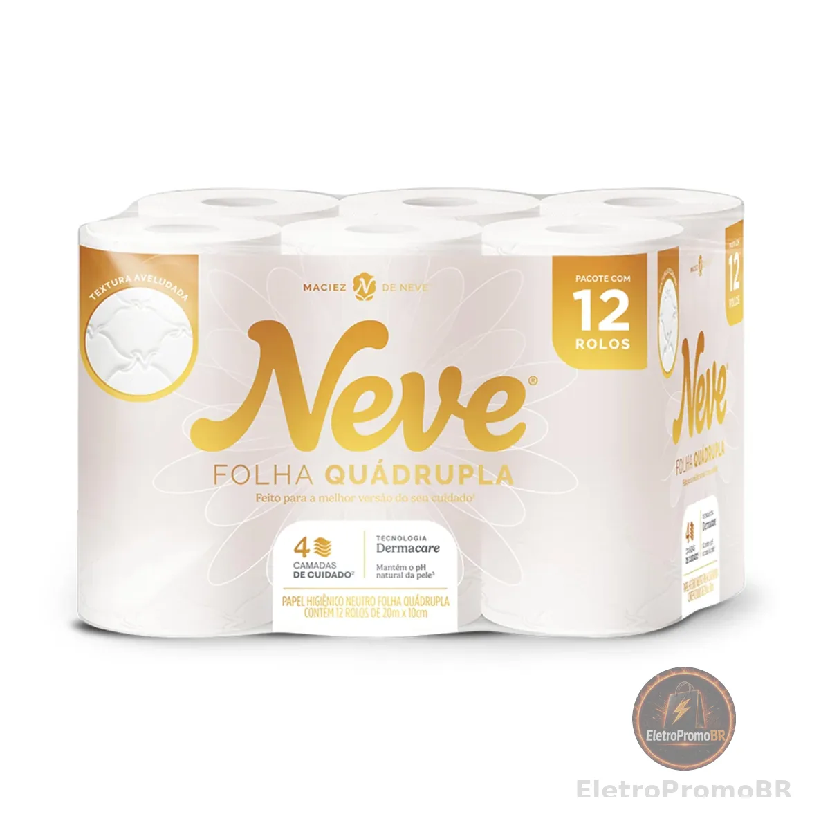 Neve Papel Higiênico Ultracomfort, Folha Quádrupla, 20m, 12 rolos