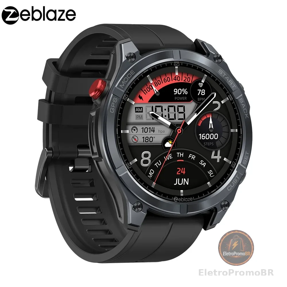 Zeblaze Stratos 4 Smartwatch Relógio Inteligente com GPS tela AMOLED de 1,43 Polegadas e Design à Prova d'água