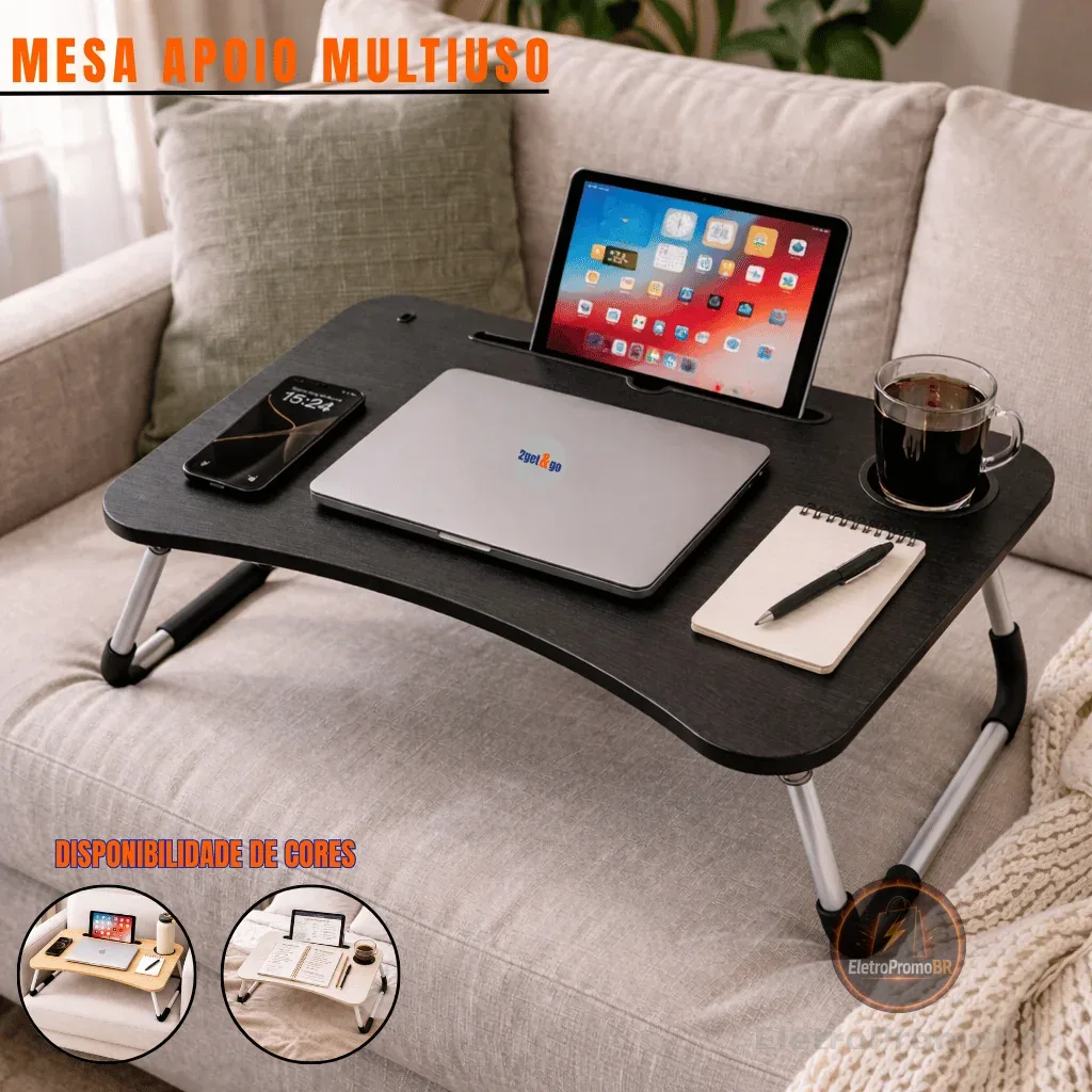 Mesa Dobrável Notebook Retrátil Home Office Apoio Cama Sofá Trabalho Café