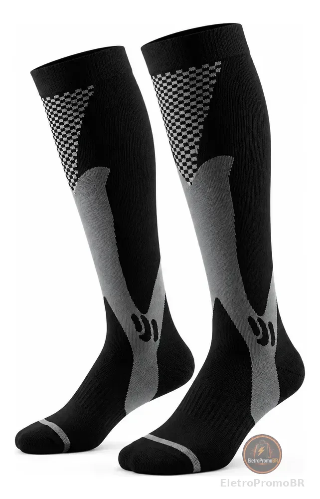 Meia Preta Compressiva Elastica Esportiva 3/4 Treino Saude Preto Liso 36-43