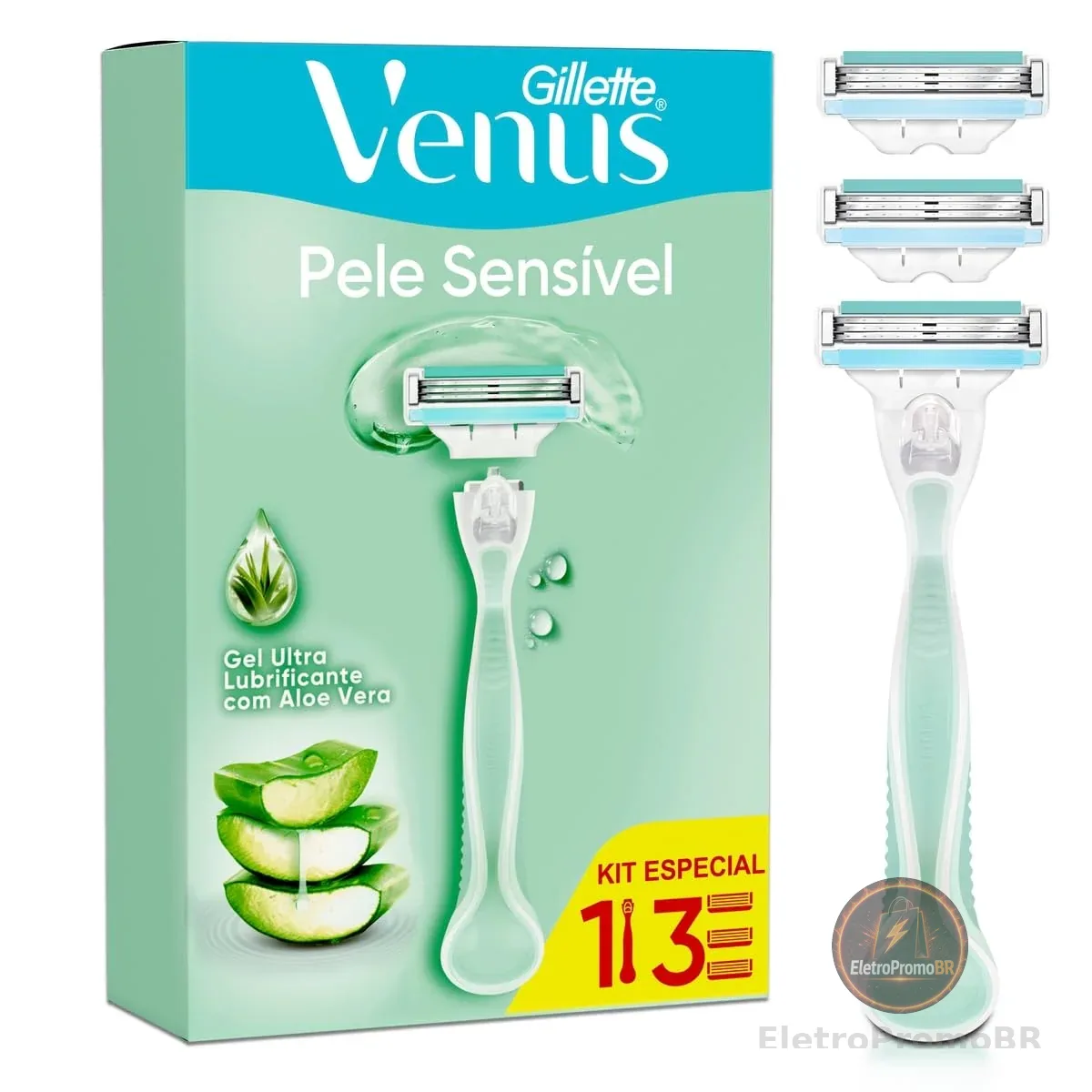 Gillette Venus Pele Sensível Aparelho de Depilar com Aloe Vera + 3 Cargas