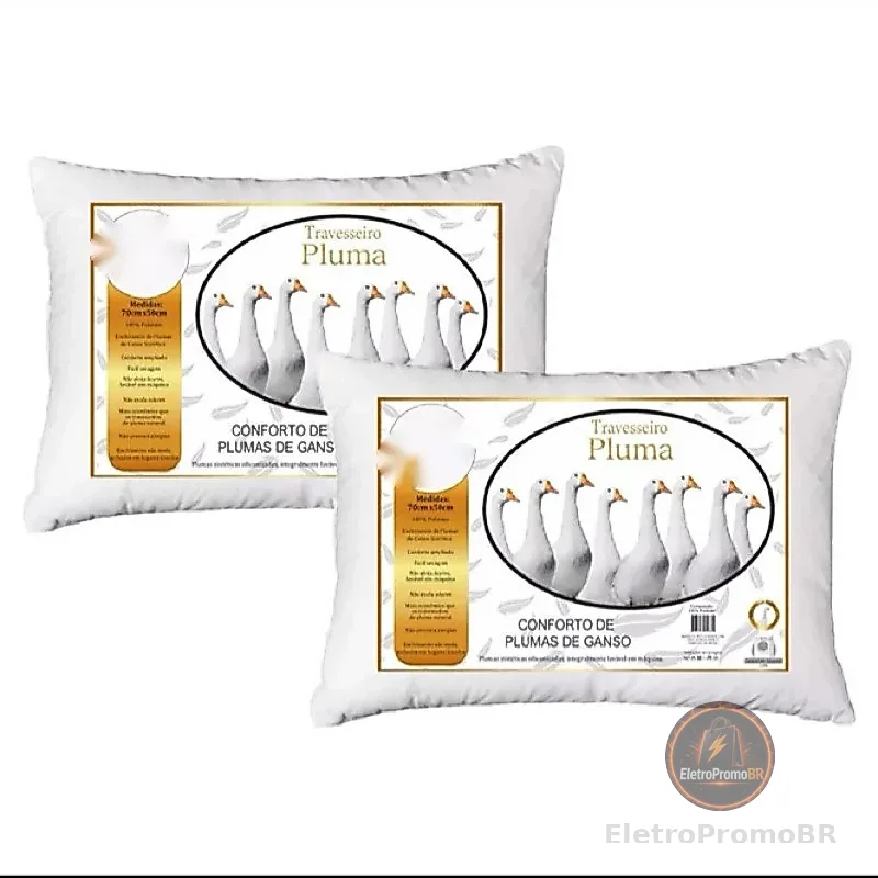 Kit 02 Travesseiros de plumas de ganso sintético 50x70 Promoção macio antialérgico