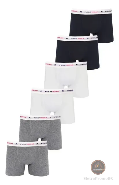 Kit 6 Cuecas Boxer Algodão Polo Wear