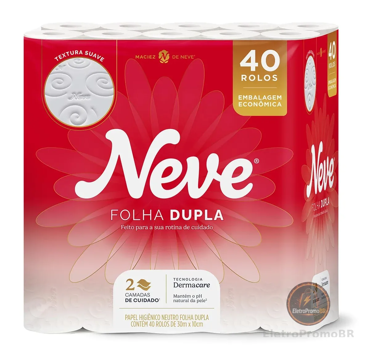 Papel Higiênico Neve Toque de Seda Folha Dupla 40 rolos 30M