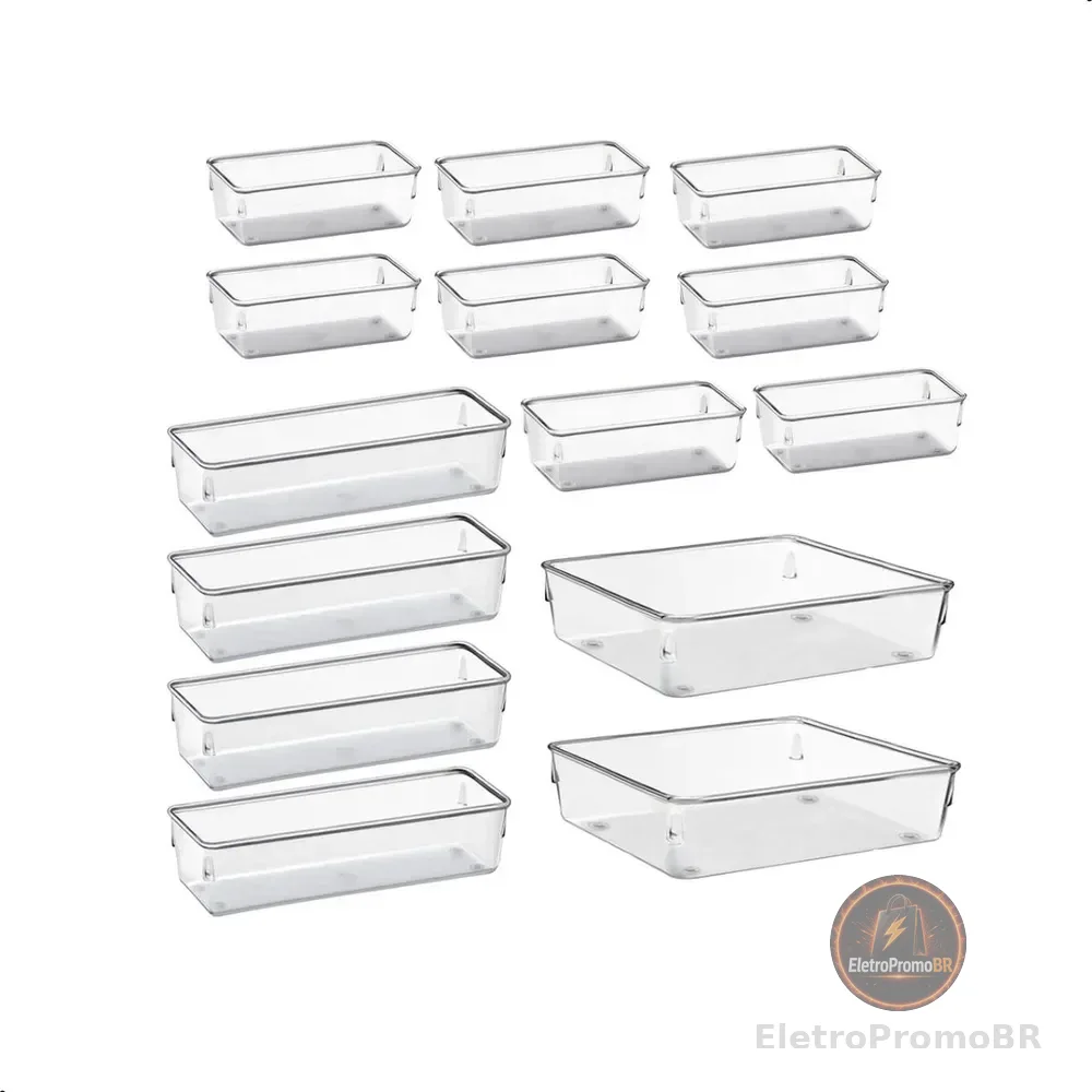 Kit Organizadores Com 14 Multiuso Gavetas Empilhavel