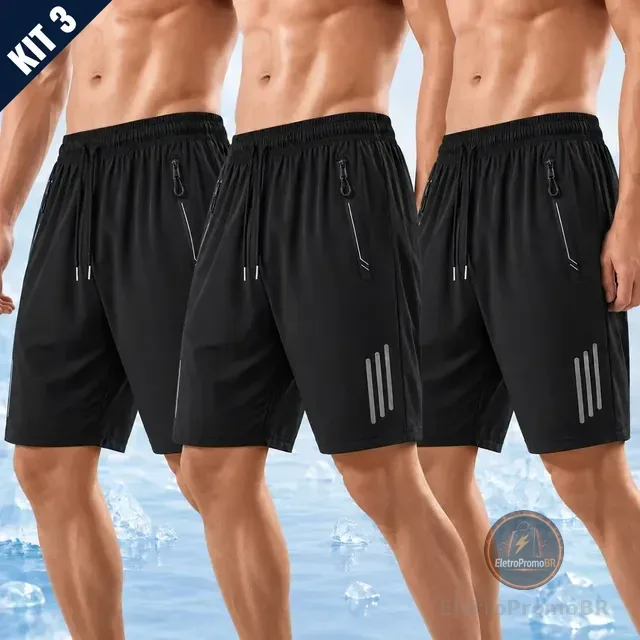Kit 3 Bermuda Masculina Short Tactel Secagem Rápida Academia