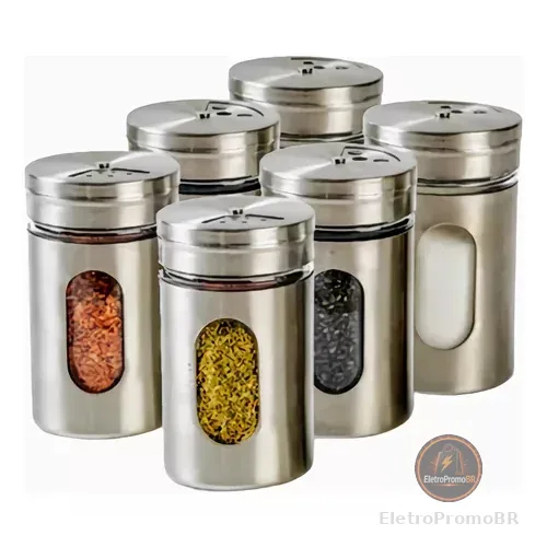 Kit 6 Porta Condimento Para Saleiro Pimenteiro Temperos Aço Inox Peso
