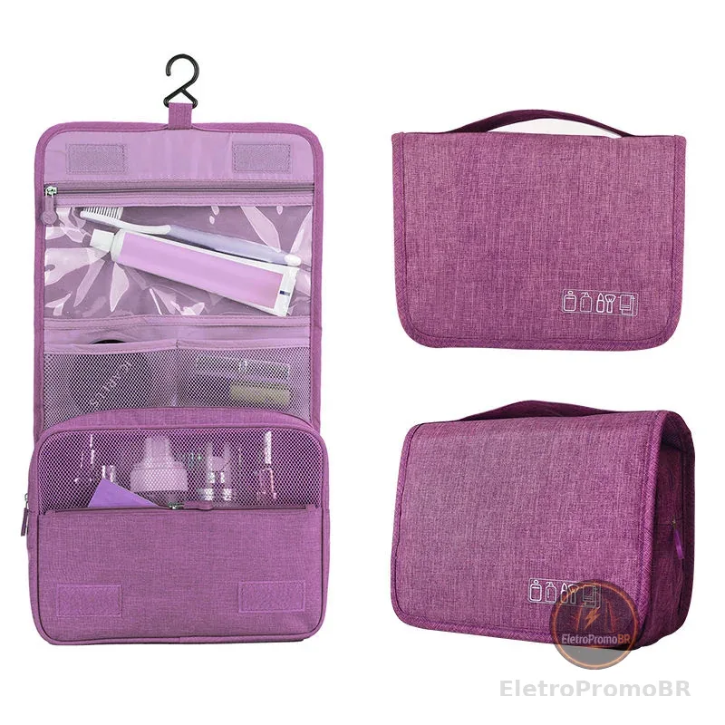 Necessaire Organizadora Bolsa Portatil Feminina Com Gancho Dobrável Mala Higiene Pessoal Maquiagens