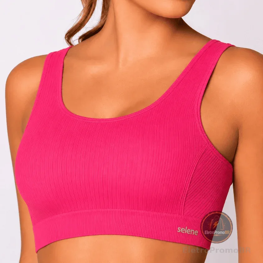 Top Feminino Selene Pink P Sem Bojo Sem Costura Alta Sustentação Fitness Confortável Academia