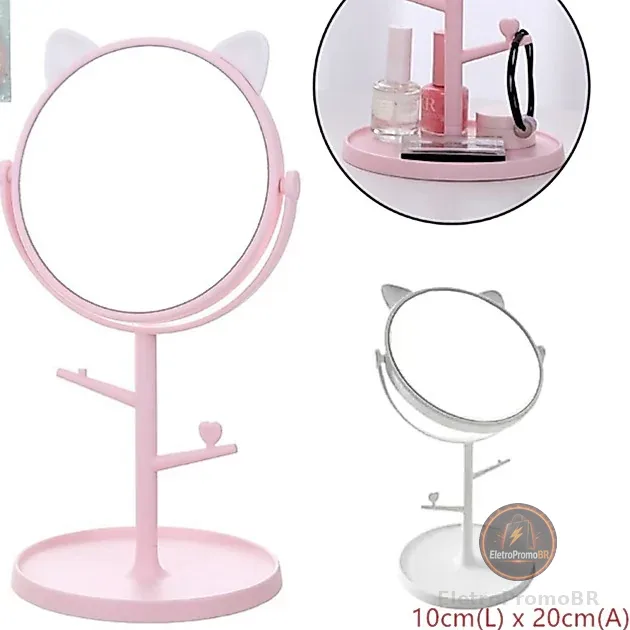 MINI Espelho Mesa Penteadeira Porta Bijuteria Gatinha
