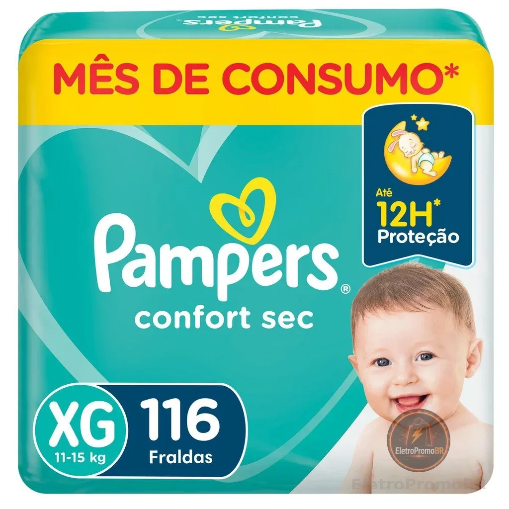 Fralda Pampers Confort Sec Jumbo Plus XG com 116un