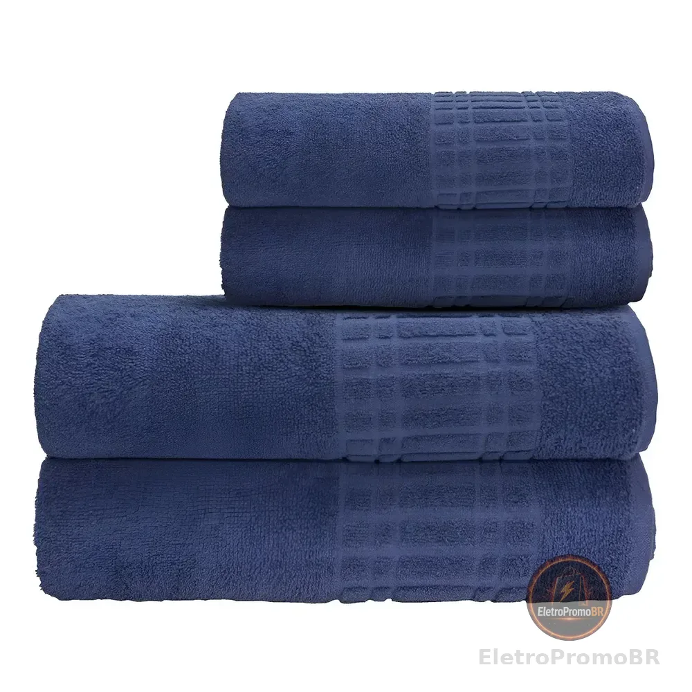 Jogo De Toalha Banho 4 Peças 100 Algodão 400 Gr/m Loft Camesa Azul-marinho Liso