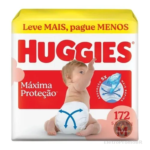Huggies Fralda Descartável Máxima Proteção M - 172 Un