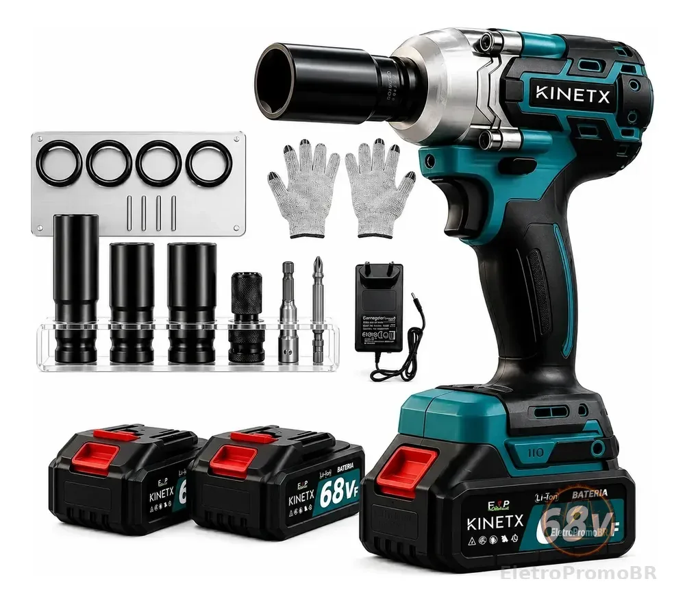 Chave Impacto Kinetx 880nm Brushless 21v+2 Bat Kit Completo Azul 127/220v