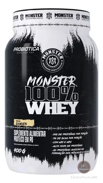 100% Whey Monster 900g Concentrado Isolado Grow Probiótica Sabor Cookies Biscoitos