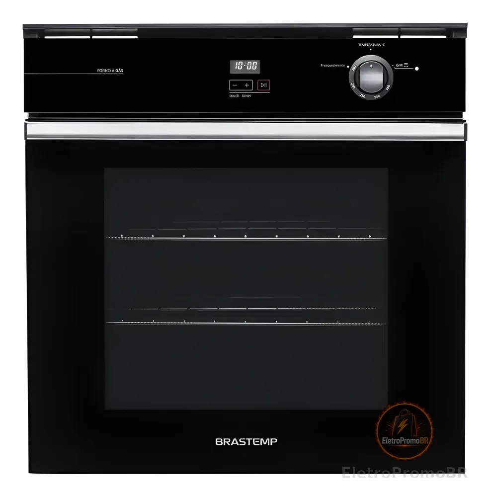 Forno De Embutir A Gás Brastemp 78 Litros Preto Com Grill E  220v Preto