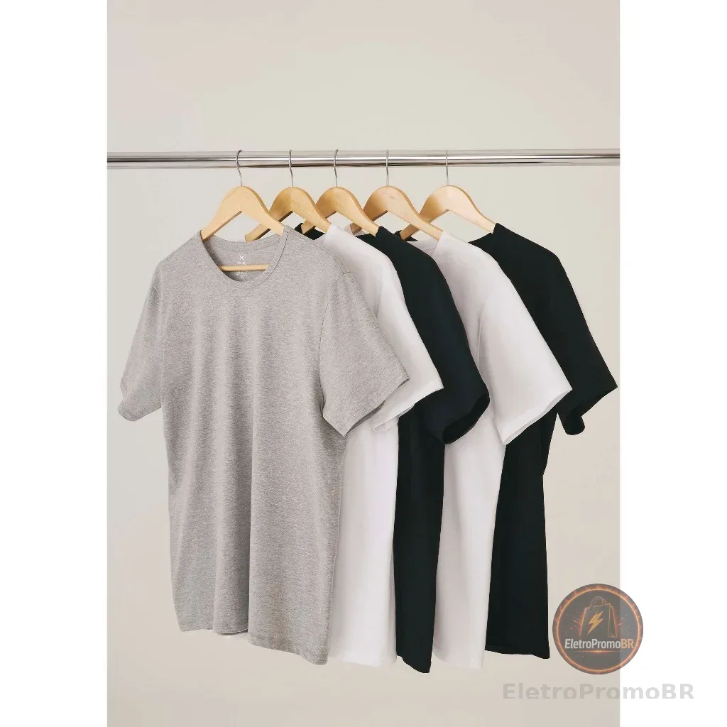 Kit Com 5 Camisetas Masculinas Básicas Slim Hering