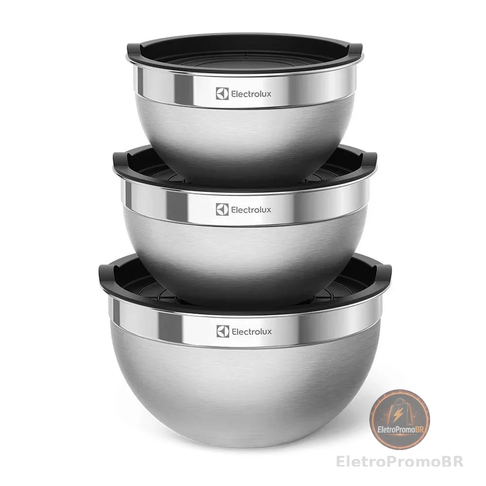 Conjunto Bowls de Inox Electrolux com Tampa Plástica 3 Peças
