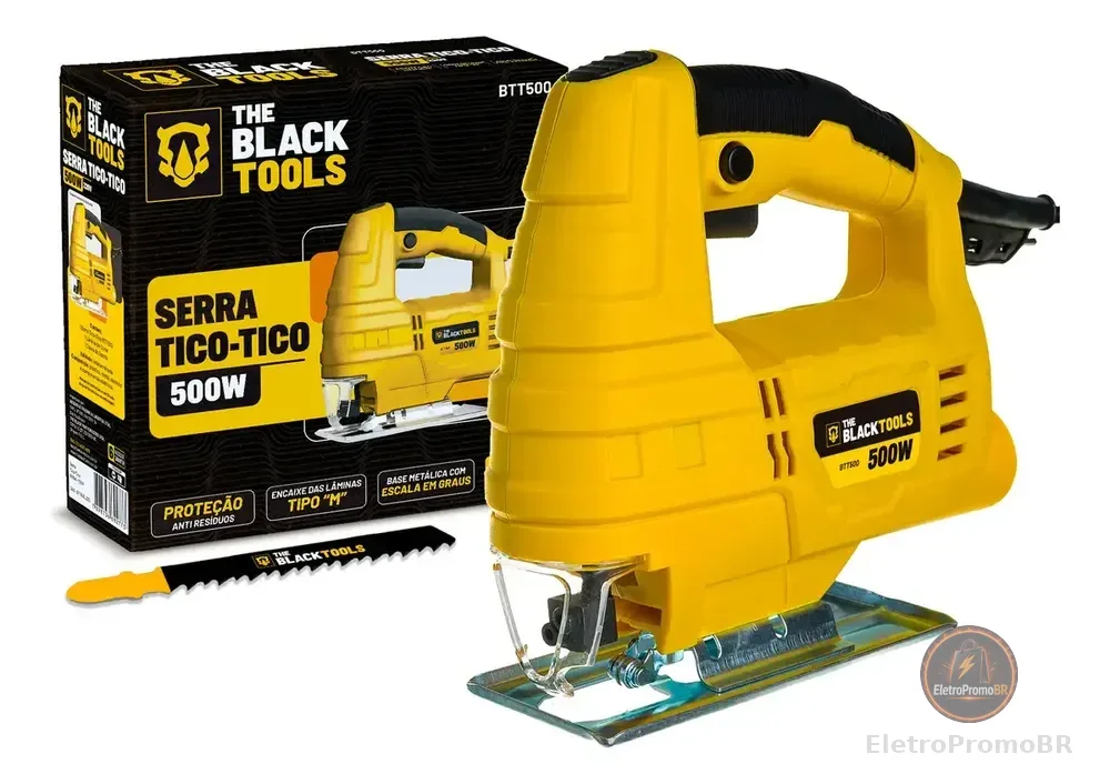Serra Tico Tico 500w Para Madeira Metal Com Base Ajustável Botão De Trava Com Lâmina Btt-500 The Black Tools