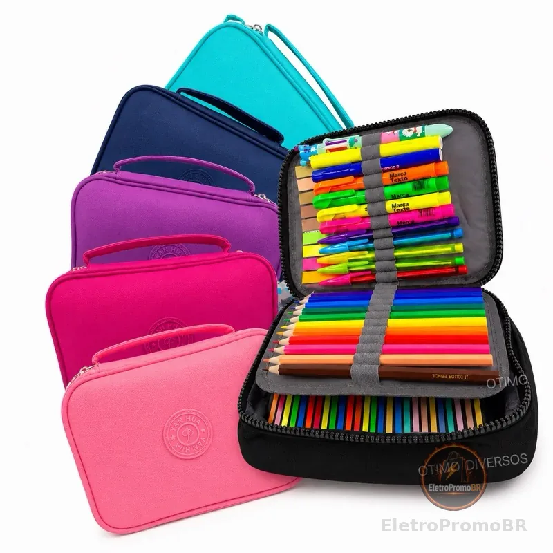 Estojo De Lápis Escolar Juvenil Box Jumbo Nylon Táctico Grande Com Divisória