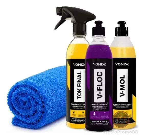 Kit Automotivo Vonixx Limpeza V-mol V-floc Toalha Tk Final