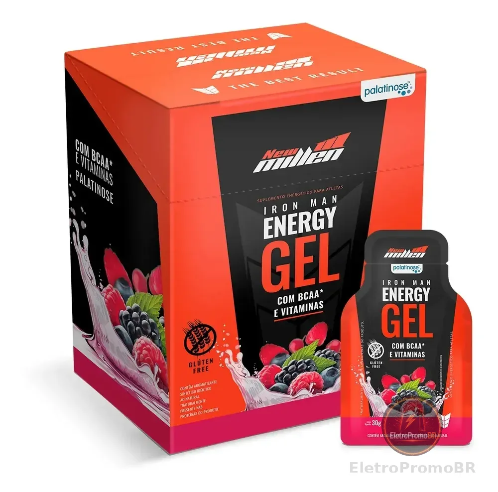 Suplemento Em Gel New Millen Iron Man Sabor Frutas Vermelhas Em Caixa De 300g