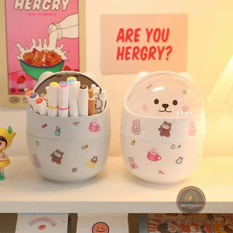 Multiuso Mini Lixeira Mesa Gatinho Quarto   Lata de Lixo Organizador Infantil c/ Adesivo 2D BO