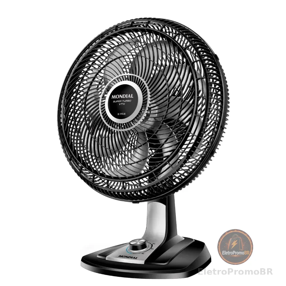 MONDIAL Ventilador 40cm Super Turbo 8 Pás, Preto/Prata, 140W, 220V - VTX-40-8P