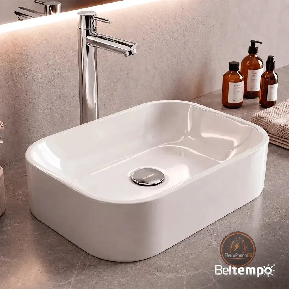 Cuba Pia De Apoio Sobrepor Retangular 37x27 Branca Para Banheiro Lavabo Beltempo BT-2010