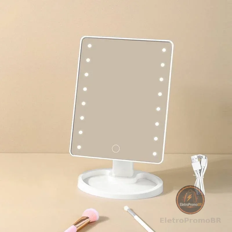 Espelho De Mesa Maquiagem Com 16 Leds Rotação Quadrado Touch Screen