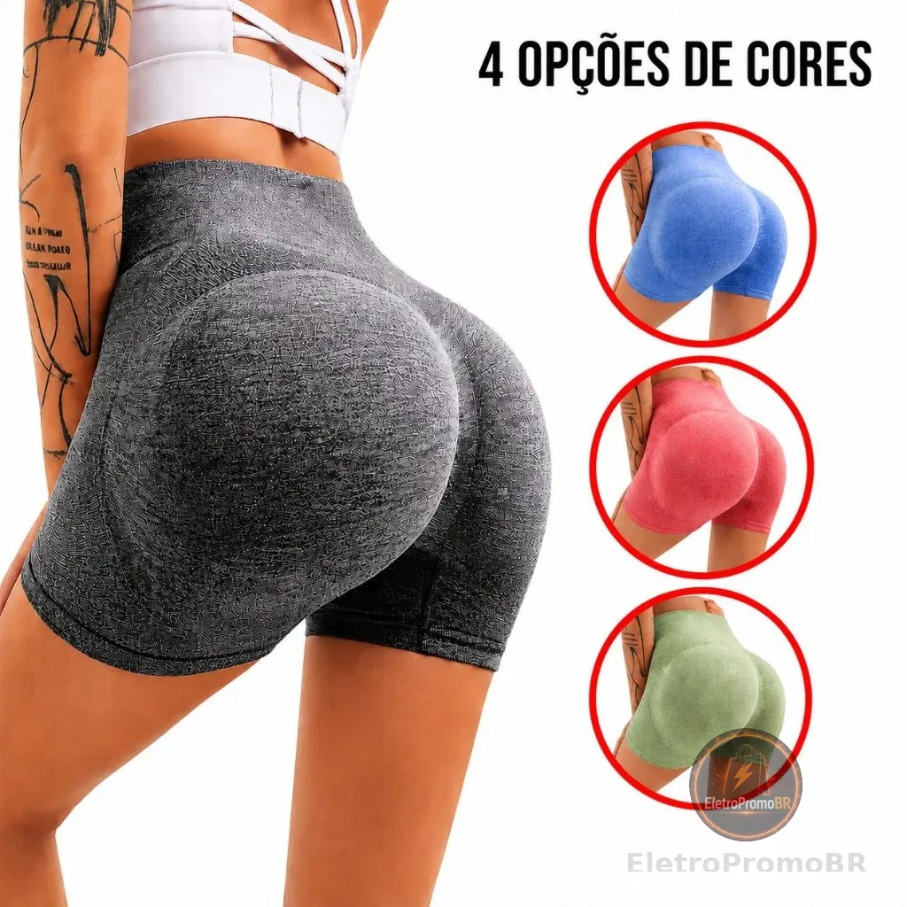 Short Empina Bumbum Feminino Cós Alto Poliamida Sem Costura Levanta Bumbum Fitness Academia