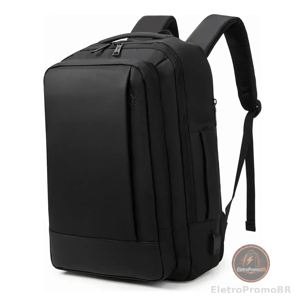 Mochila Dos Homens Com Faixa Impermeável Para Expansão Preto Liso